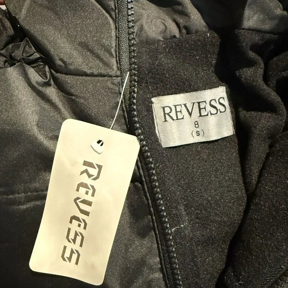 Revess Black Puffer Winter Coat Hooded Men Size 8 Small NWT